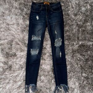 Dark Distressed Skinny Ankle Jean